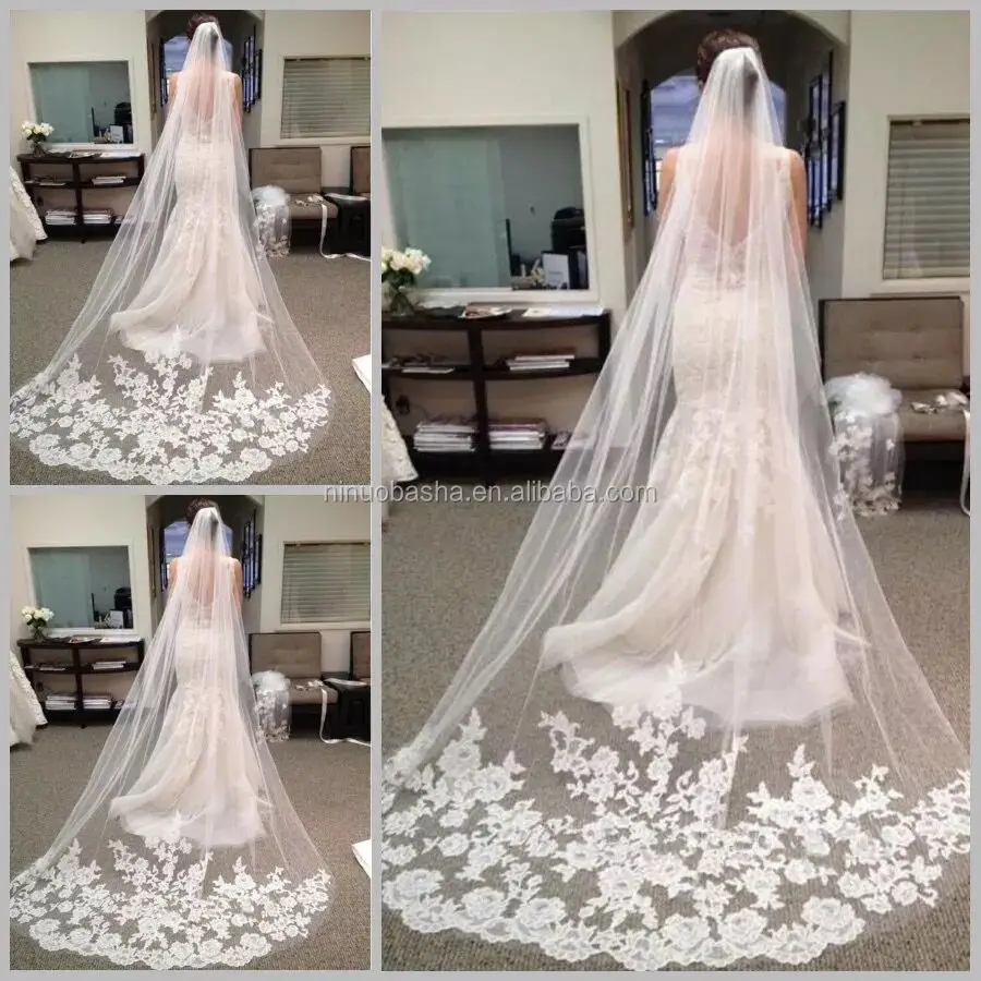 

NW1265 Delicately Long Lace Appliqued Veil, Custom made