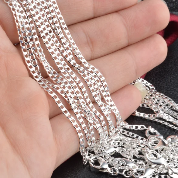 

Wholesale Fashionable 2 mm Silver Plated Flat Link Chain Necklace 16-30 Inches for Women and Men, Picture show