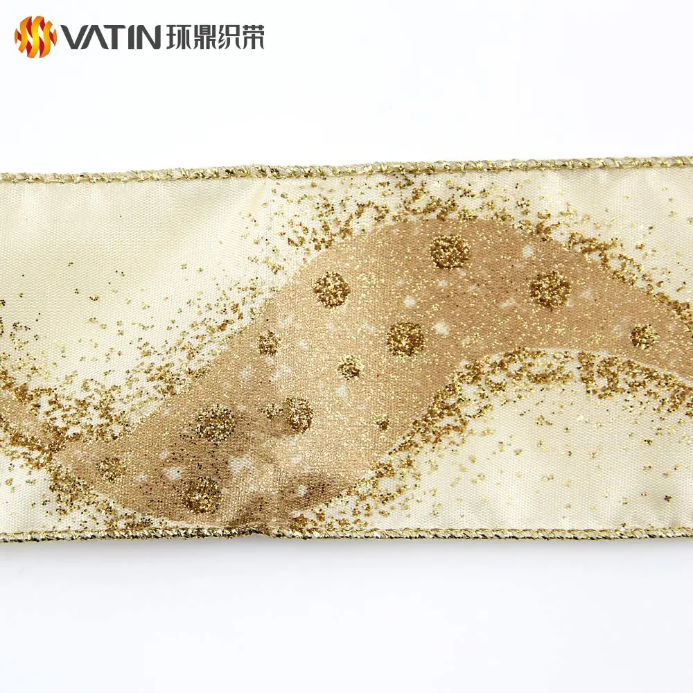 63mm Wide Beautiful Christmas Gift Wrapping Glitter Dazzled Star Pattern Wired Satin Ribbon