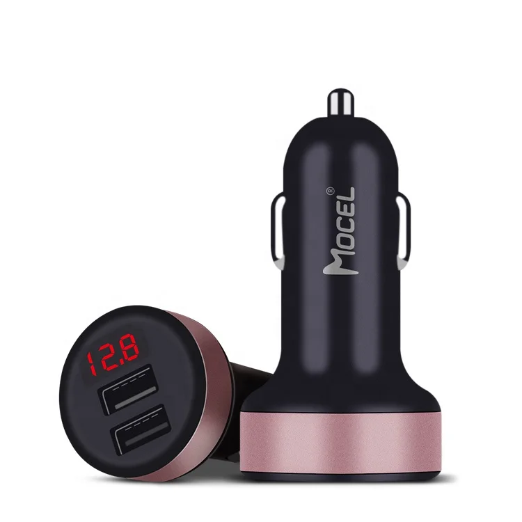 

LED Display 2 USB Ports Car Charger for All Smartphones, Black+rose gold