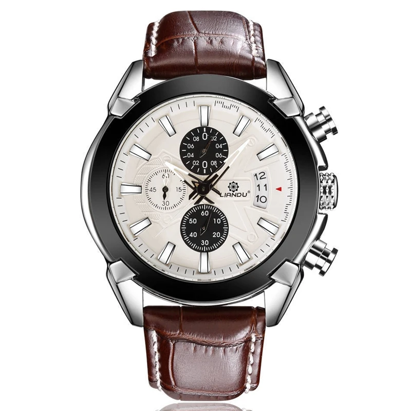 

Relogio Masculino LIANDU 6019 Chronograph Function Mens Watches Genuine Leather Luxury Mens Military Wristwatches reloj