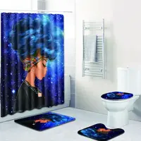 

African American Products Sell Black Girl Magic 3D Shower Curtain Set, High Quality Africa Bath Shower Curtain Set/