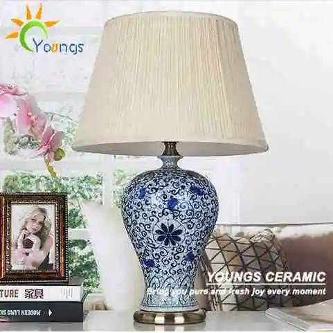 Clásico Guan Horno Azul Y Blanco De Cerámica Crackle Jarrón China Grande Azul Antiguo Blanco Cerámica Craquelado Lámpara
