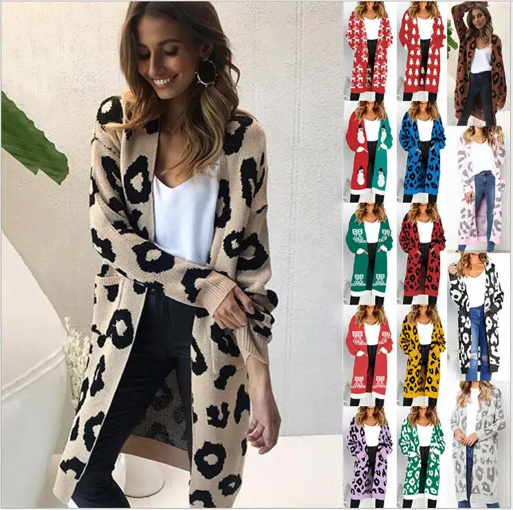

2018 cross-border autumn and winter explosion sweater Amazon leopard cardigan women's sweater New knit women cardigan, As picture