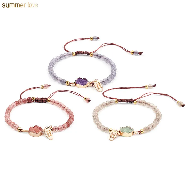 

New Fashion Handmade Bead Braided Resin Stone Charm Adjustable Natural Stone Bead Rope String Bracelet For Women Summer Jewelry, As picture