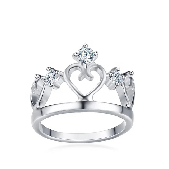 

CZ Stone With 316L Stainless Steel Jewelry Silver Color Women Love Heart Crown Ring