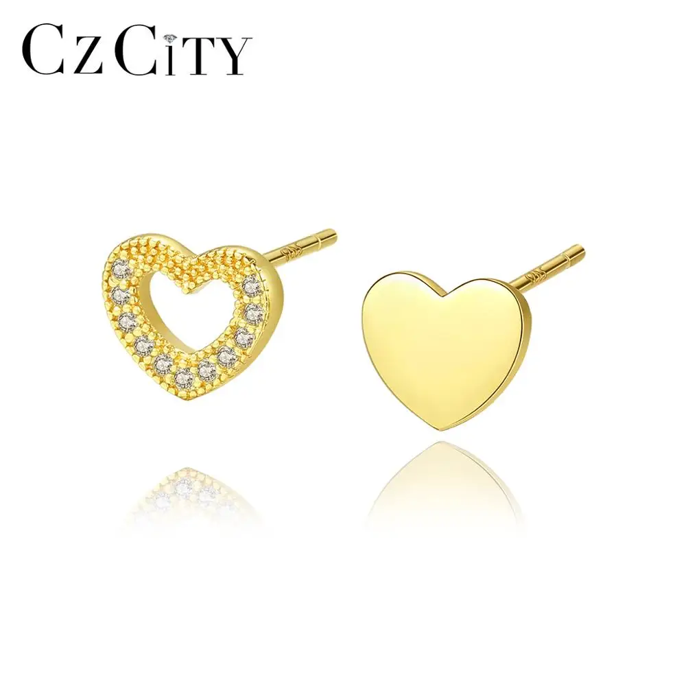 CZCITY Heart Zirconia Elegant Earrings 925 Sterling Silver Lovely Korean Stud Earring Gift for Girlfriend Wholesale