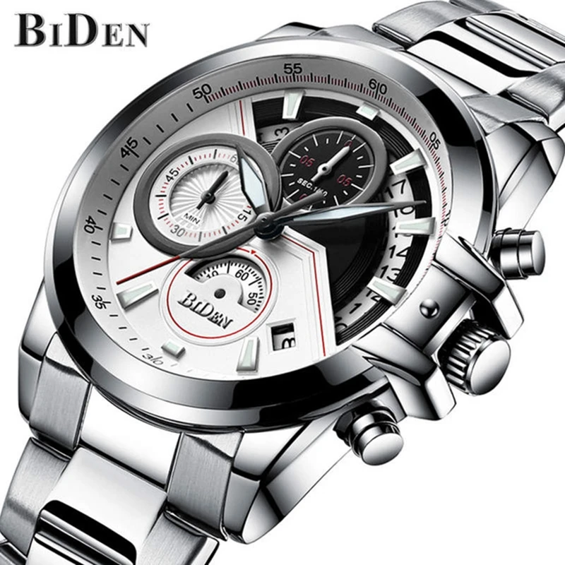 

BIDEN Multifunction Quartz Watch Top Brand men watches luxury Fashion Man Wristwatches Stainless Steel Relogio Masculino