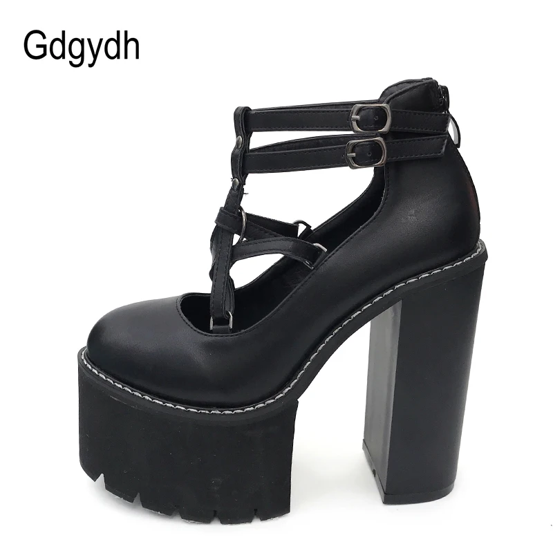 

Gdgydh 2021 Fashion Women Pumps High Heels Zipper Rubber Sole Black Platform Shoes Spring Autumn Leather Shoes Female Promotion