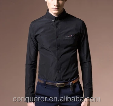 New Italian style slim fit black Men's cotton dress shirts