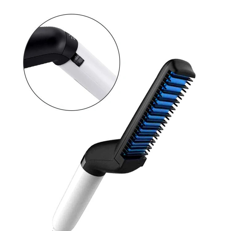 

Black Electric Heated Beard Straightener Brush Comb For Men, White and black