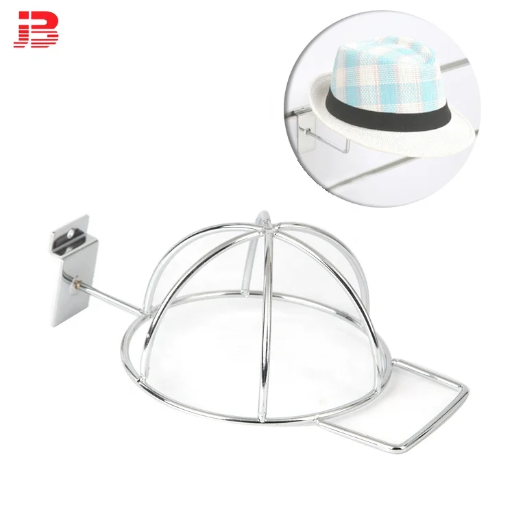 Wire Diameter 4mm 5mm 6mm Chrome Plated Gridwall Single Cap Holder slotted channel Hat Display Rack for Retail Store factory