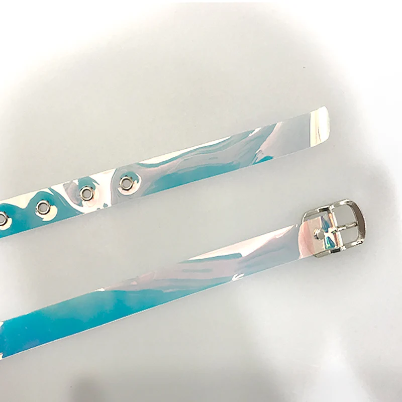 
factory new designer fashion transparent PVC woman belt reflectcolorful shiny slimming thin belt plastic women jeans belt custom 