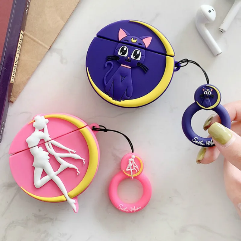 Silicone Case For AirPods cute Protective Cover Bluetooth Earphone Case Pendent Sailor Moon Luna Cat