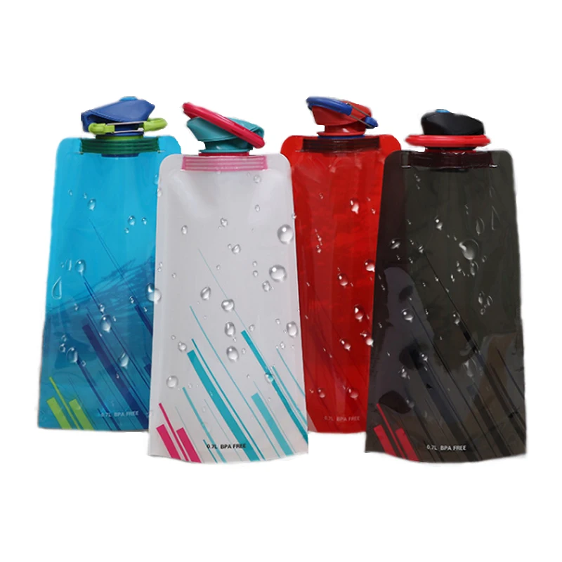 

700ml BPA Free Plastic PE Durable Sports Riding Drinking Water Bottle Portable Camping Flexible Foldable Bottle Water, As picture