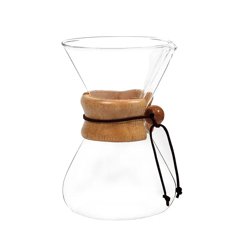 

2020 hot sale wood handle long spout pour over pyrex drip glass coffee pot with high borosilicate glass, Transparent
