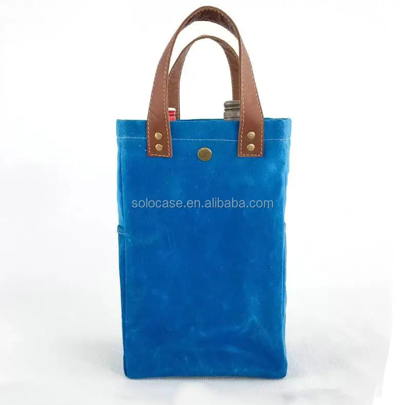 Waxed Canvas Wine Bottle Carrier Tote Bag