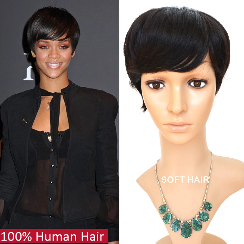 

7a short bob star style fashion wig machine made wig human hair wig, Natural color