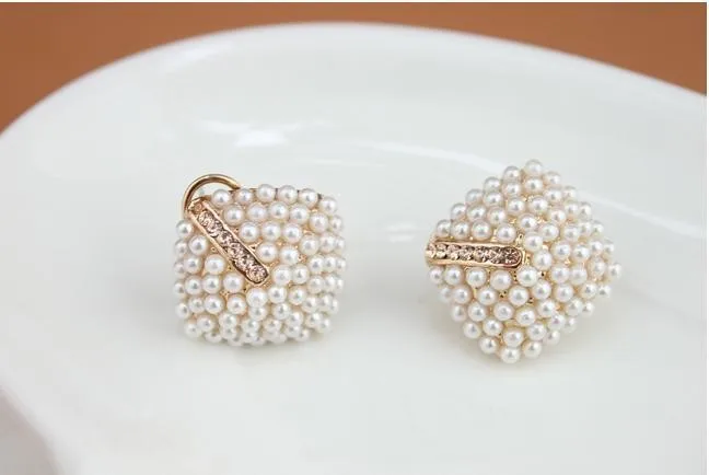 Rhinestone Square Pearl Stud Earrings Free Shipping Worldwide Rhinestone Square Pearl Stud Earrings