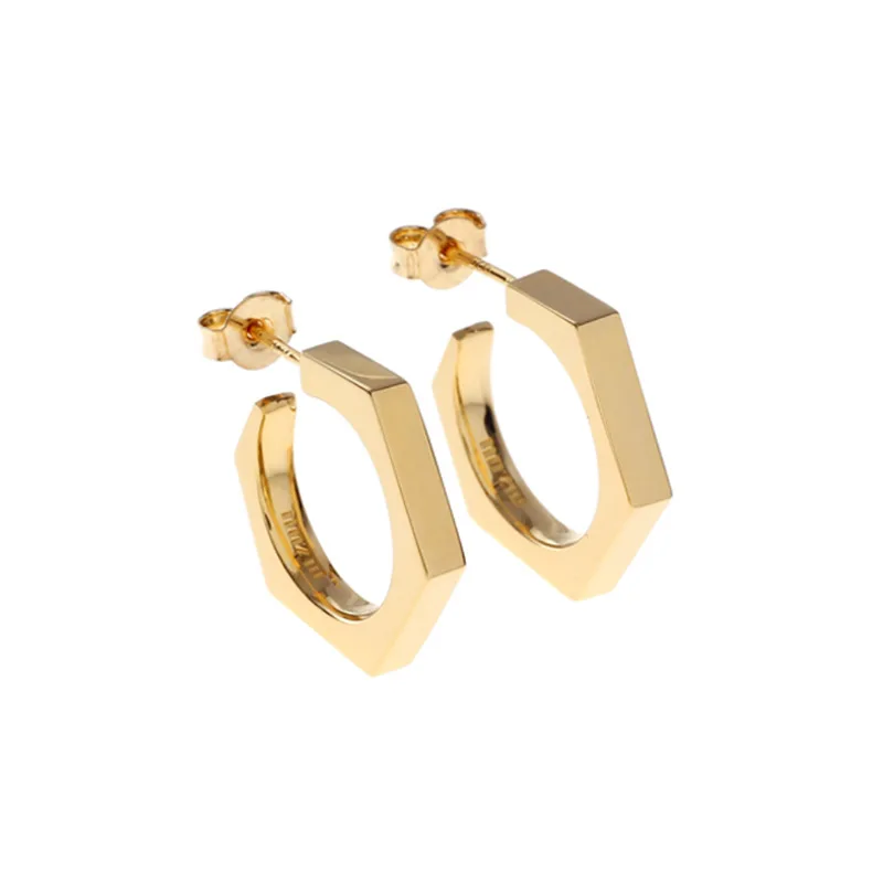 

Fashion Jewelry Hexagonal Simple Geometric Hoop 316L Stainless Steel Gold Filled Stud Earring For Girls, Picture