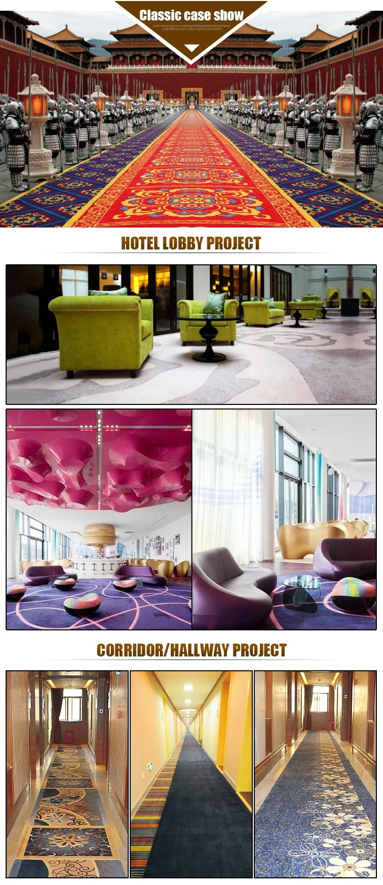 100% Fireproof Nylon Printed Carpets for Five-star Hotel