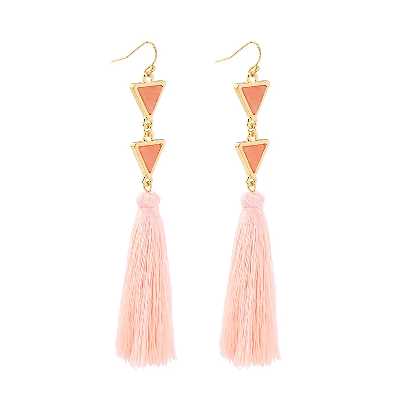 

ed0069b 2021 Best-selling New Pink Triangle Natural Stone Long Tassels Drop Gold-plated Earrings