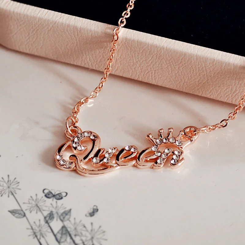 

Fashion Hot Sales Clavicle Letter Chains Necklace Crown Shaped Princess Necklace For Teen Girls And Women, As picture show