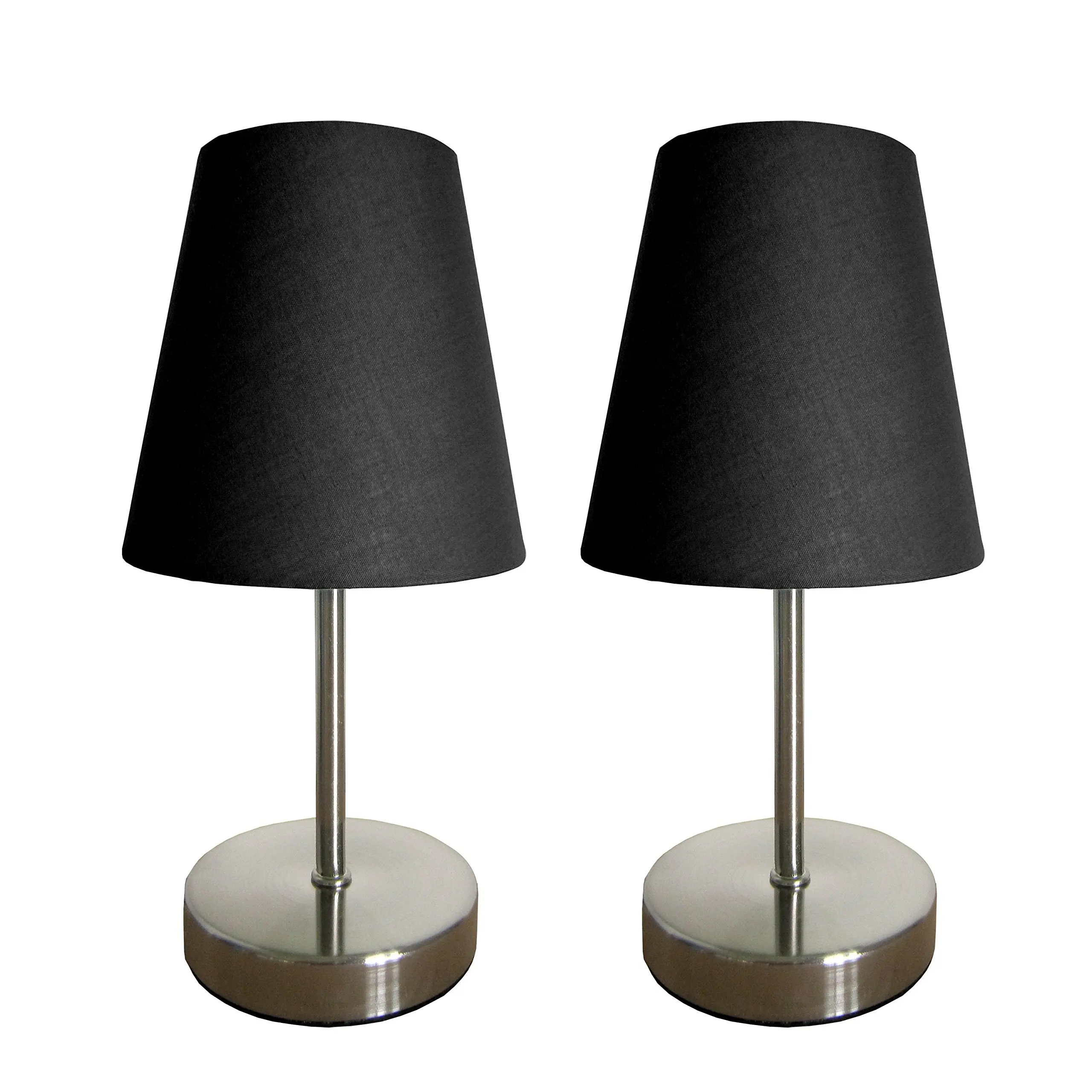 Simple Designs Home LT2013-BLK-2PK Simple Designs Sand Nickel Mini Basic Table Lamp 2 Pack Set with Fabric Shades, 4.88" x 4.88" x 10", Black