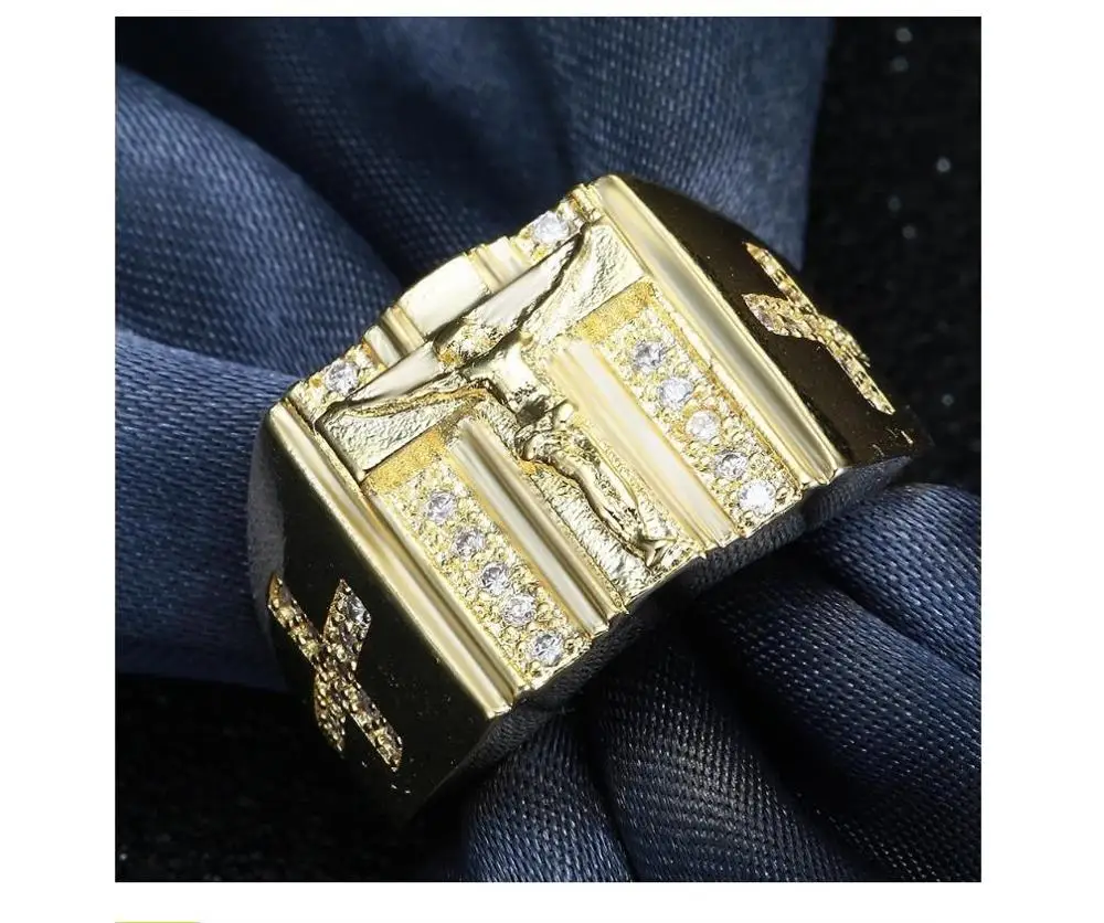 

Europe and America hot sale cross ring plated with 18k platinum and diamond men ring street dance