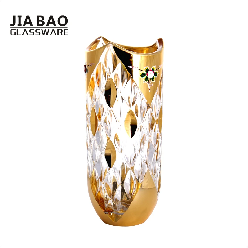 12 Electroplating Bead Glass Vase With Gold And Decal Flower