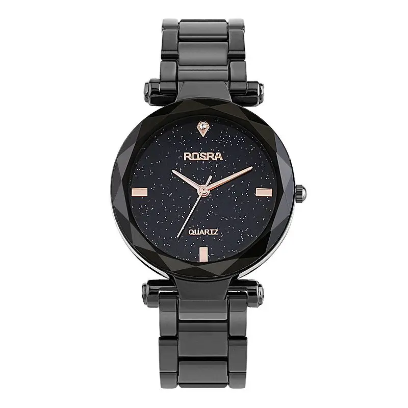 

rosra-8617 fashion black belt man women stainless steel quartz wrist watch wholesale luxury clock, Photo colors