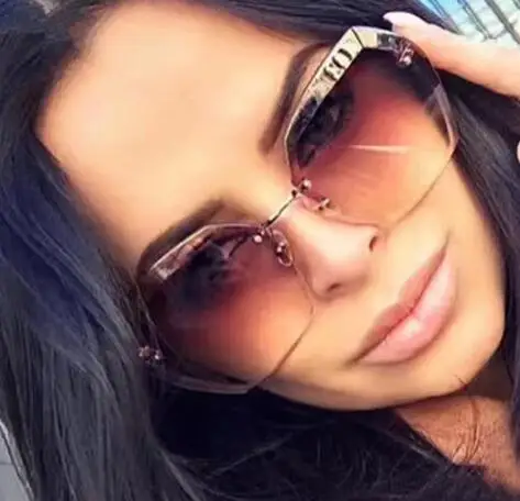 

Wiipu Luxury Fashion Rimless Sunglasses Women Transparent Clear Metal Frame Sun Glasses Vintage Female Oversized Sunglass