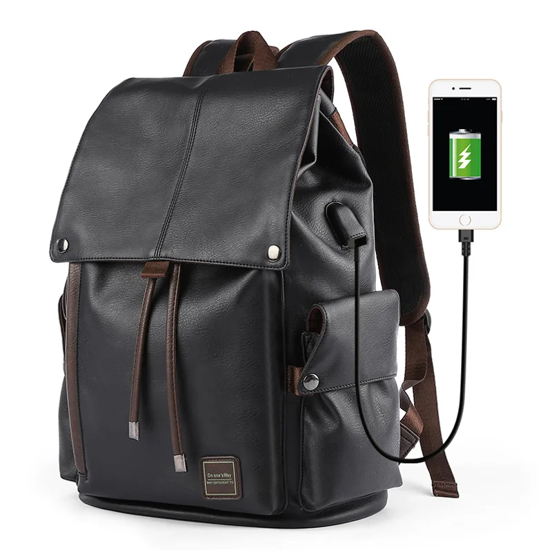 

Drawstring Waterproof School Bag Fashionable Original Design Men Leather Backpack Black Travelling Back Pack Bags Women
