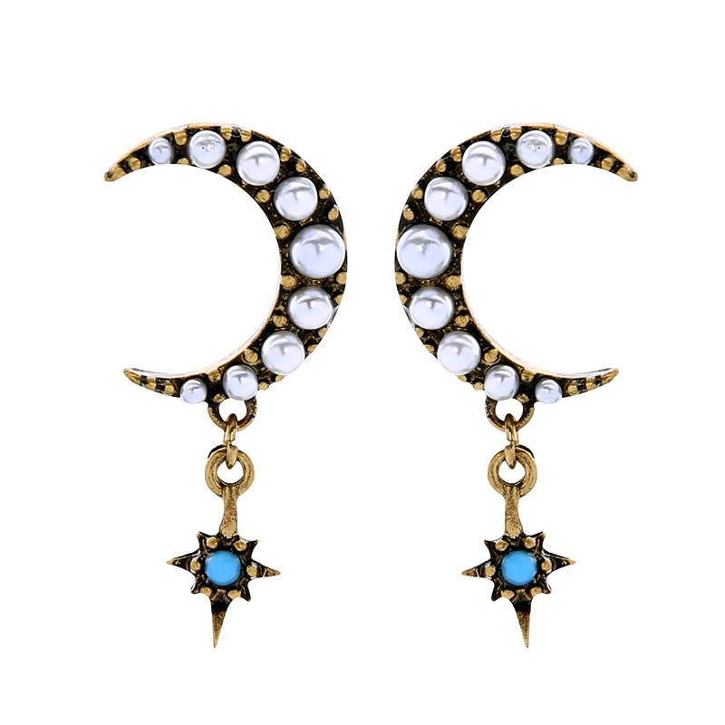 

ed01728c Vintage Turkish Jewelry Small Moon Star Earrings Free Shipping