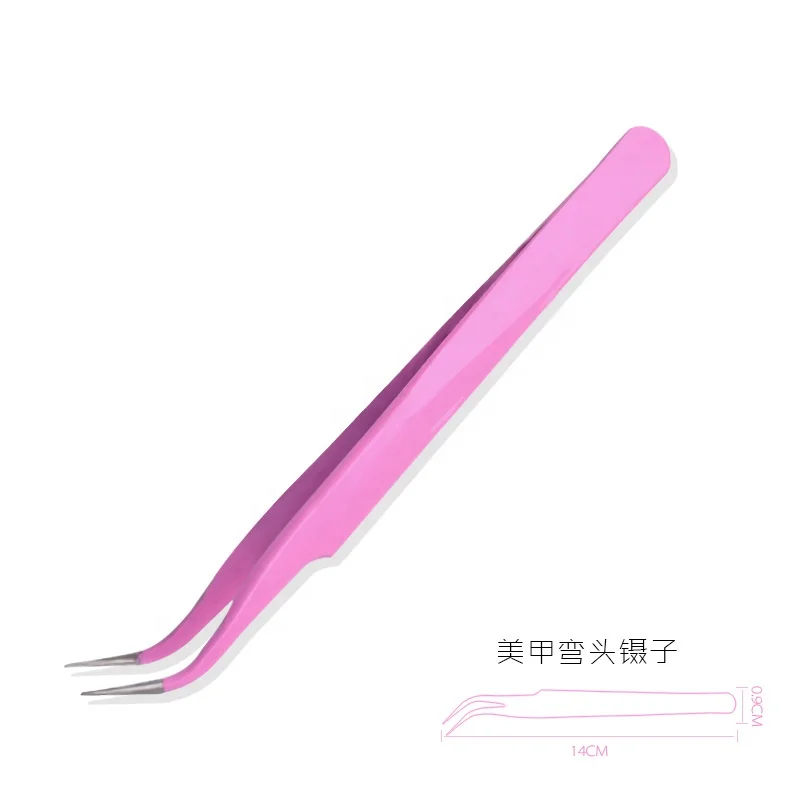 
Hot Sale Pink Antistatic Stainless Steel Craft Nail Tweezers 