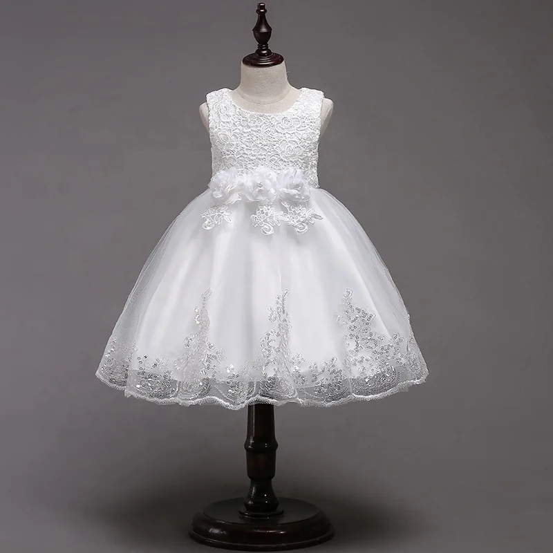 

Hot Selling Baby Girl Embroidery Floral Sleeveless Wedding Party Girl Dress, Red;pink;white