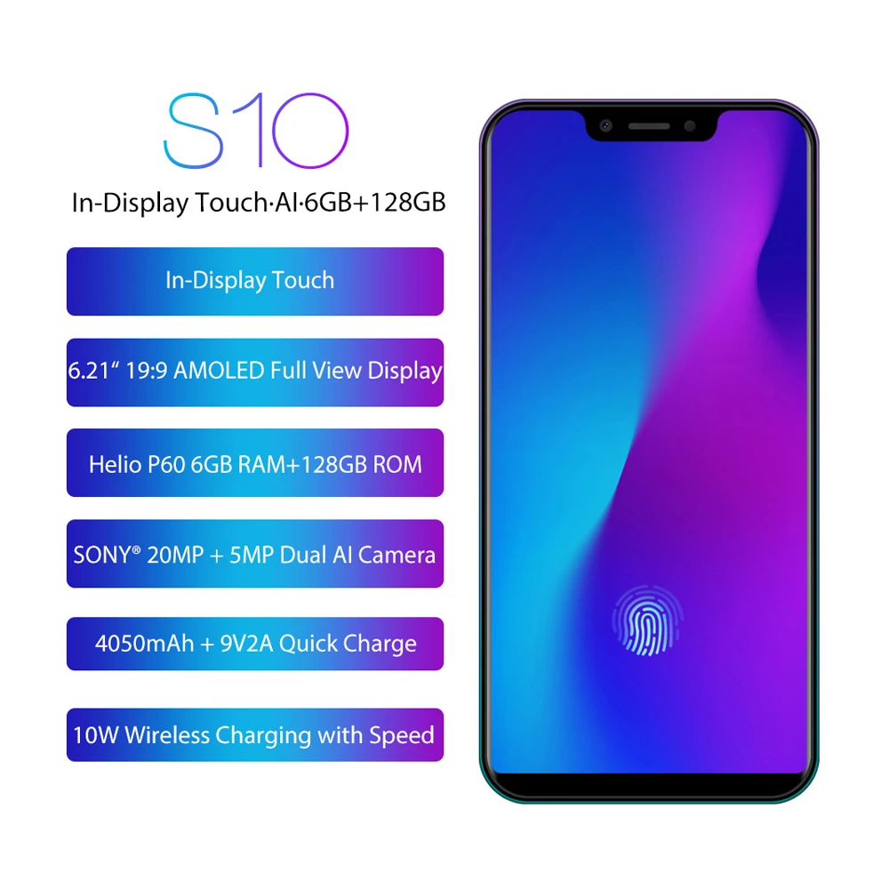 

Global Version LEAGOO S10 6GB+128GB 6.21 FHD+ screen 20MP Sony Camera Wireless Charge Awesome Quality 4G Smartphone Face ID