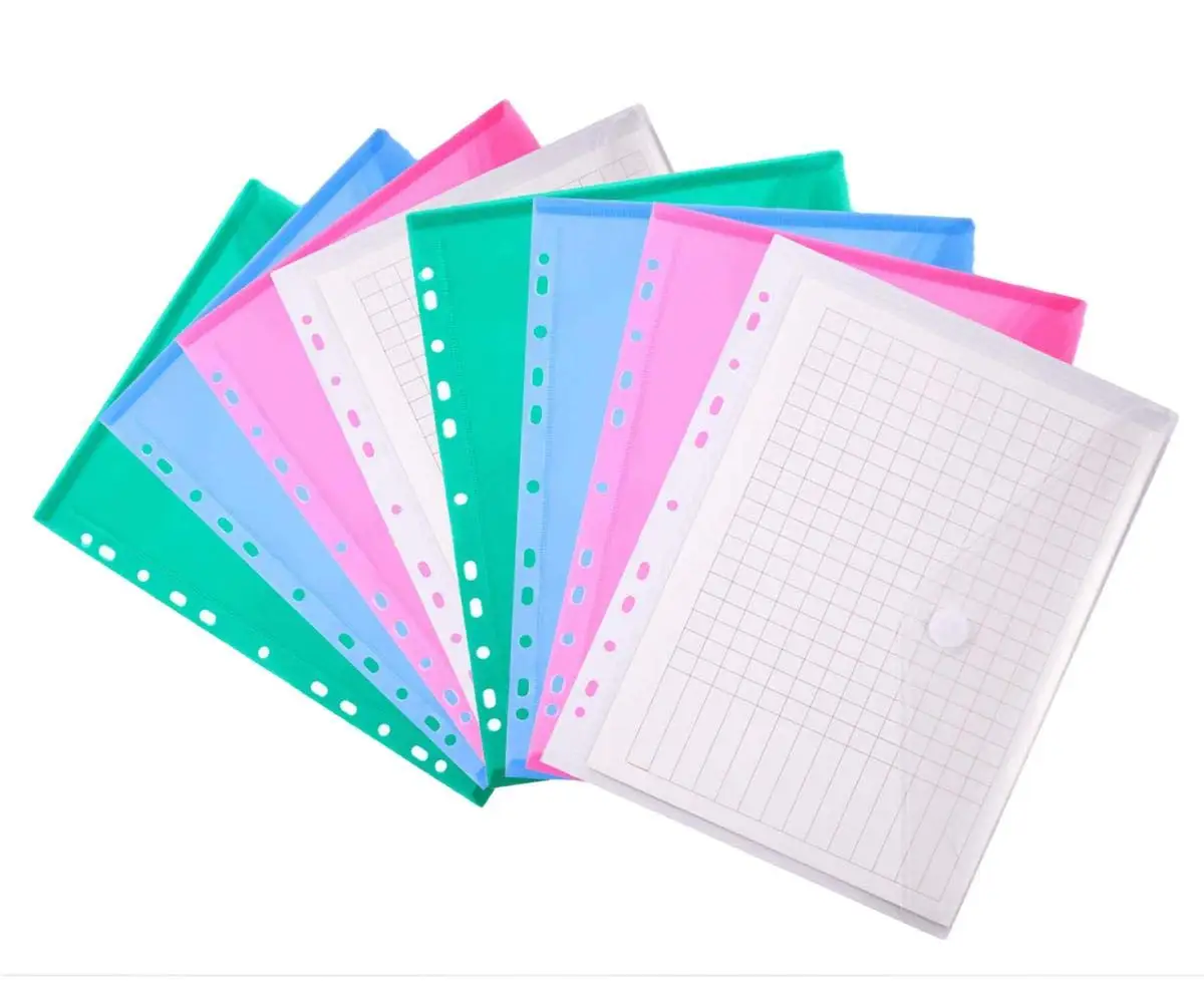 11 Holes Poly Binder Envelope Pocket With Hook & Loop Closure Clear Sideload Document Folder