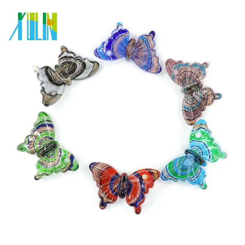 XULIN Handmade Glass Butterfly Murano Foil Lampwork Glass Pendants for necklace DIY 12pcs/box