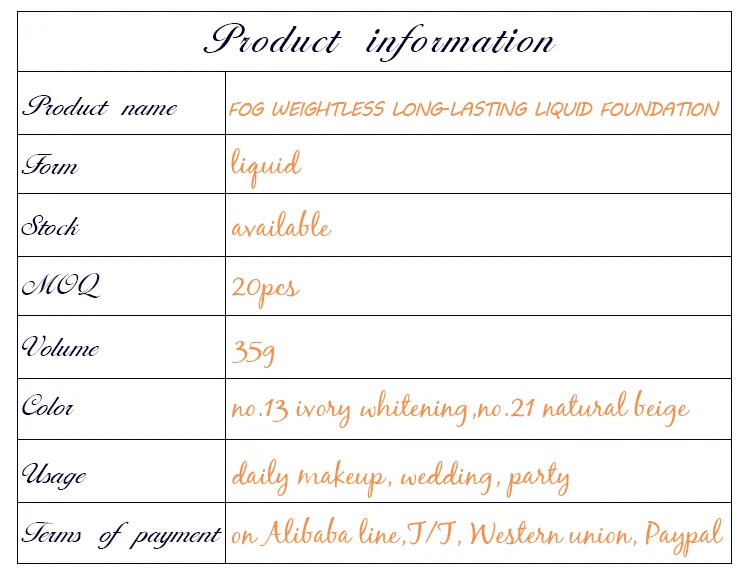 Factory price makeup base type whitening moisturizing  matte foundation makeup liquid
