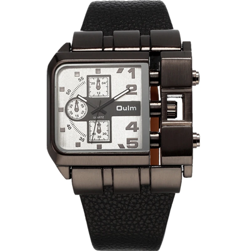 

OULM Brand Original Unique Design Square Men Wristwatch Wide Big Dial Casual Leather Strap Quartz Watch Male Sport Watches