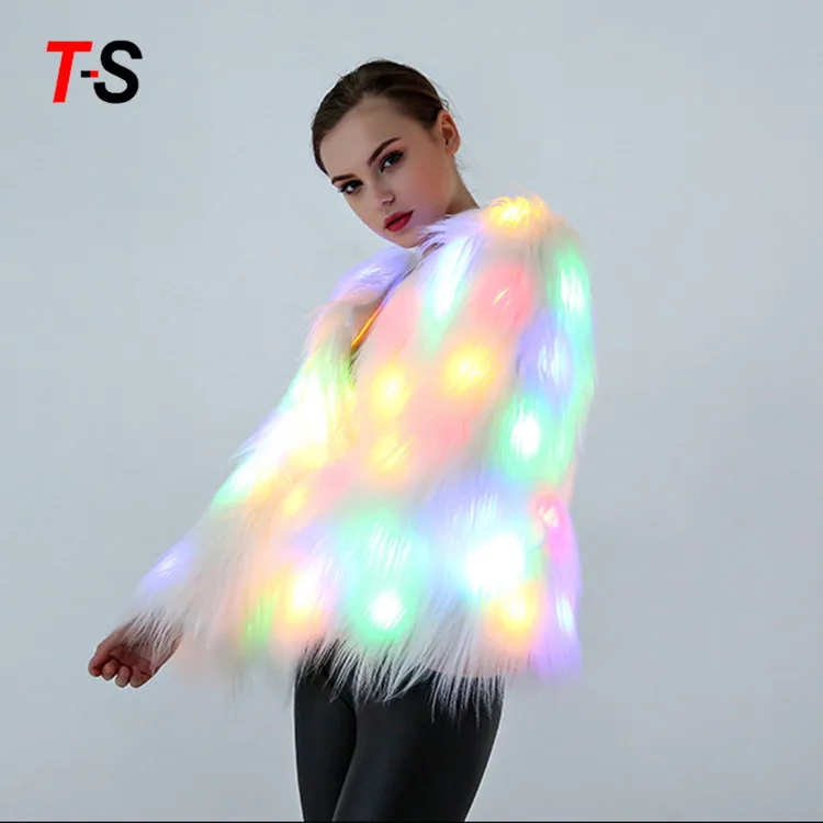 

Women faux fur coats costumes LED clothes white shining christmas clothing, Customized color