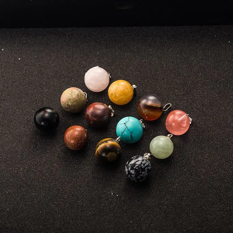 

12pcs Wholesale 2019 New Carved Mixed Natural Semi-precious Stone Round Pendants, 12 colors as photos