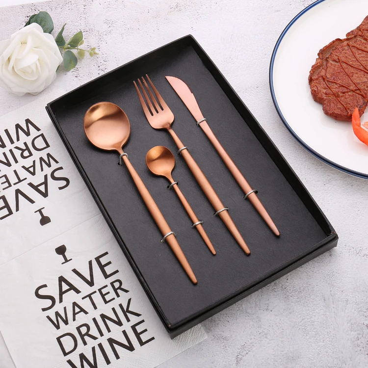 

Amazon hot rose gold stainless steel culery set party flatware set