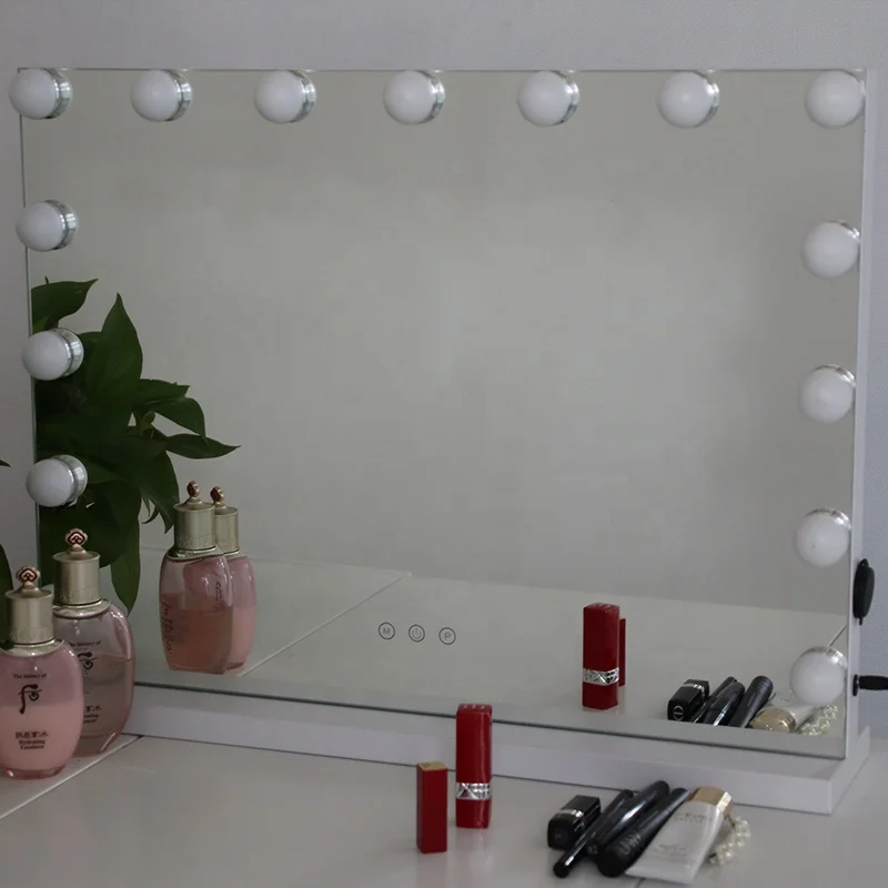 

hollywood makeup mirror with 15 bulb lights aluminum vanity makeup lighted mirror for beauty, White