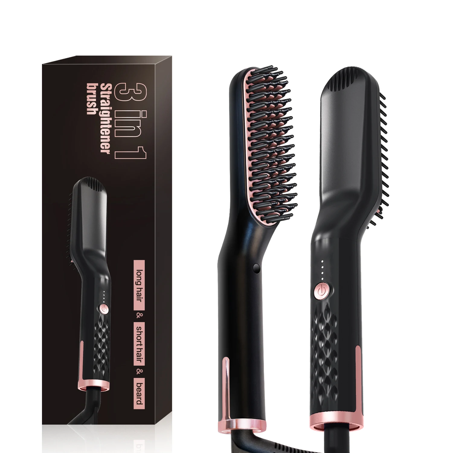 

Professional Hair Beard Flat Iron Ceramic Coating Mini Hair Straightener Quick Hair Styler Curling Iron Straighten Brush Comb, Rose gold/purple/rose red/blue or customized color