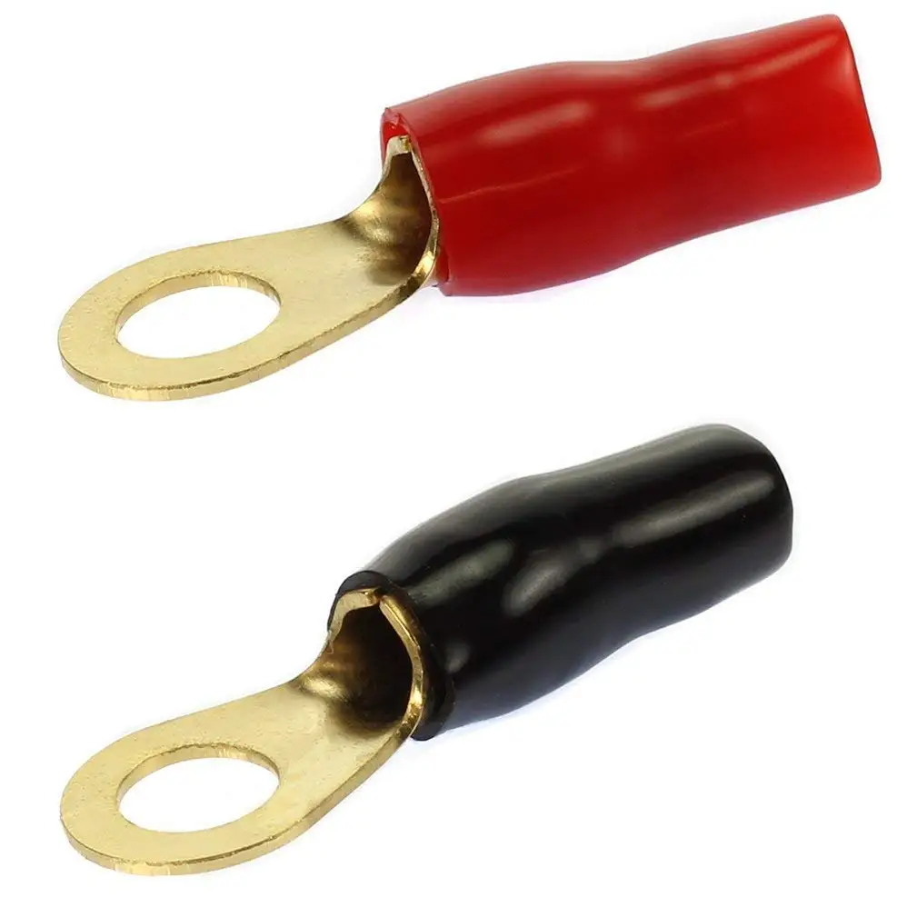 20 PACK 1//0 AWG Gauge Gold Wire Crimp Cable Ring Terminal Red Black Boots 5//16 Lug