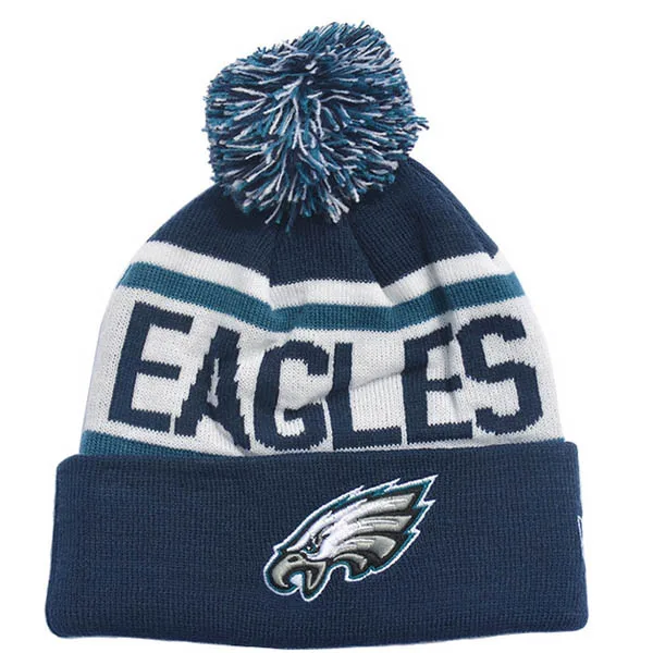 Cuffed Football Winter Knit Toque Cap Sports Team Beanie Hat With Top 