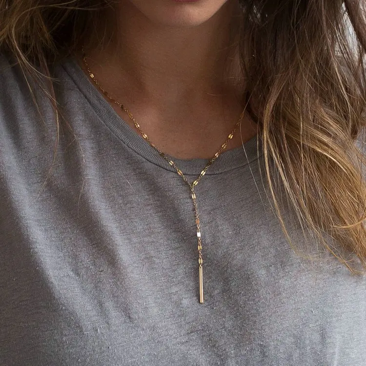 Newest Design Layering Y Shape Lariat Gold Chain Bar Necklace for Girls