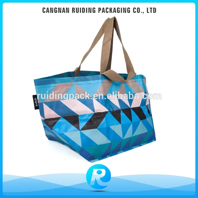 Ruiding Promotional Custom Design Multicolor PP Woven Laminated Plastic Beach Tote Bag